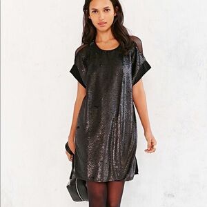 UO Little White Lies Sequin Mesh Mini Dress